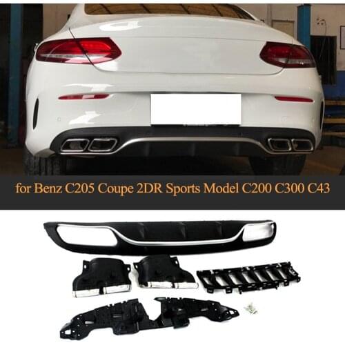 Car Rear Bumper Diffuser Lip Spoiler for Mercedes Benz W205 C200 C300 C43 AMG Coupe 2-Door Bumper 2014-2019 Diffuser With Tips