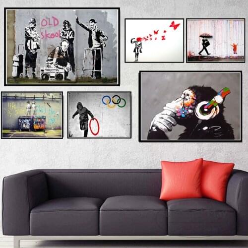Banksy Street Graffiti Collage Monkey Canvas Painting Poster and Print Nordic Style Wall Art Pictures for Living Room Home Decor