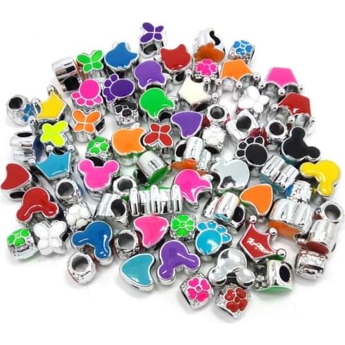 Free Shipping 50pcs mix style and color acrylic big hole beads fit European bracelet charms and hair ornaments DIY