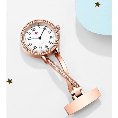 Crystal Red Cross Doctor Nurse Watch Silver Stainless Steel Brooch Pin Hang-on Fob Pocket Watch For Medical Paramedic Women Gift