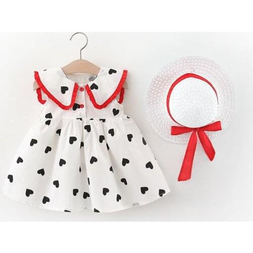 Childrens Dress Baby Girls Clothes Sleeveless Summer New Arrival Printed Love With Bow Hat One Piece Set For 1-3 year Babies