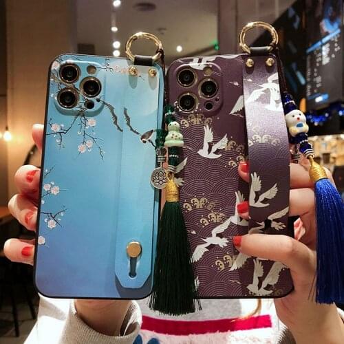 For iPhone 12 Pro Wrist Strap Tassel Shell PhoneCase For iPhone 11 12 Pro Max XS Max X XR 8 7 Plus SE Soft Silicone Holder Cover