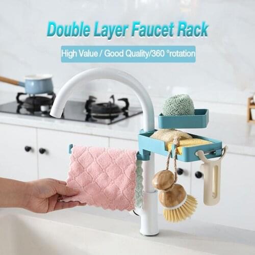 Double Layer Faucet Rack Sink Shelf Sponge Drain Rack Storage Faucet Holder Adjustable Bathroom Holder Sink Kitchen Accessorie