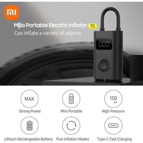 Xiaomi Mijia Electric Inflator Five Inflation Modes/150psi High Pressure/LED Light/Type-C Charging Portable Auto Tire Inflator
