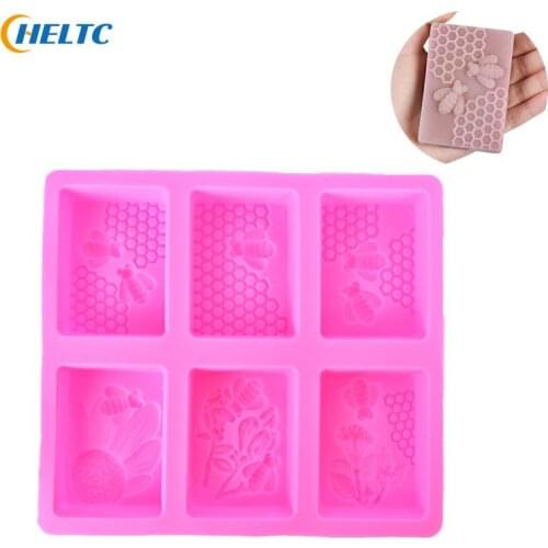 Hot Sale Honey Bee Silicone Soap Mold diy Handmade Craft 3D Soap Mold Silicone Rectangular 6 Forms Soap Molds For Soap Making