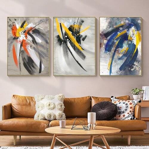 Yellow Feather Oil Paintings Graffiti Print on Canvas Art Posters and Prints Modern Abstract Art Wall Pictures Home Decor Cuadro