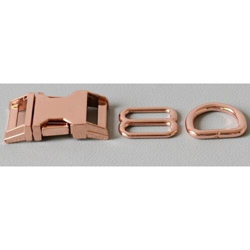 100 Suit 8 Buttons 20mm Metal Dog Clasp Set Webbing Metal Slider DIY Pet Collar Strap Bag Belt Accessory-Rose Gold