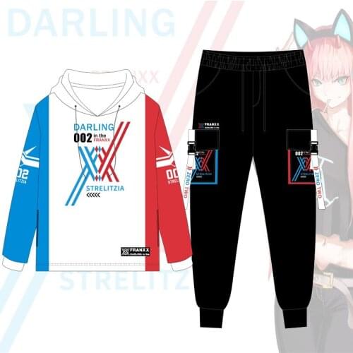Adult Unisex Anime Darling in the Franxx Zero Two 02 Hooded Hoodie Jacket Pants Costumes For Woman Man Pluz Size