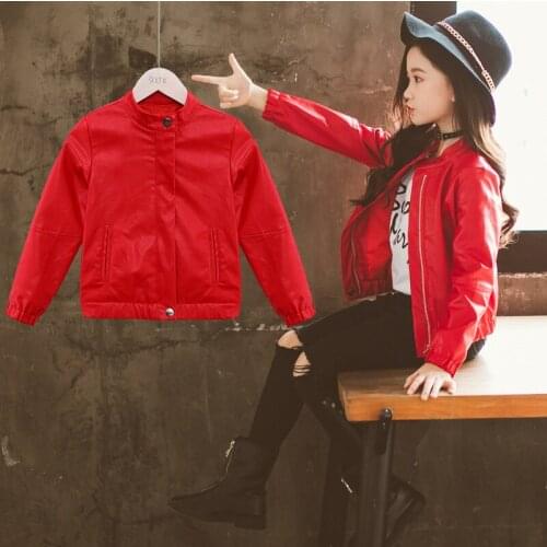 Girls' clothes jackets spring and autumn big childrens jackets girls two-button leather childrens clothes kids clothes