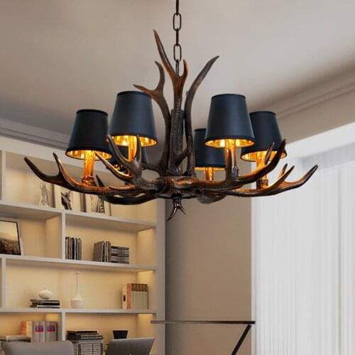 Retro antler chandelier Resin nordic style lamp Dining Kitchen Deer Lamp Home Decor Black Vintage Rustic chandelier lighting