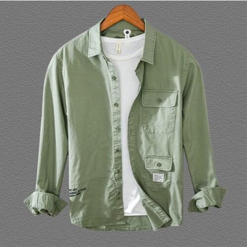 Long Sleeve Shirt For Men 100%Pure Cotton Japan Style Casual Mens Clothing Letter Embroidery Tops