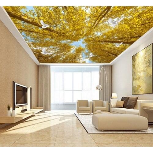 Bacaz Trees Pigeon Mural 3d Ceiling Wallpaper Murals for Walls Bedroom Hall 3d Wall Ceiling Murals 3d Flower Wall paper Sticker