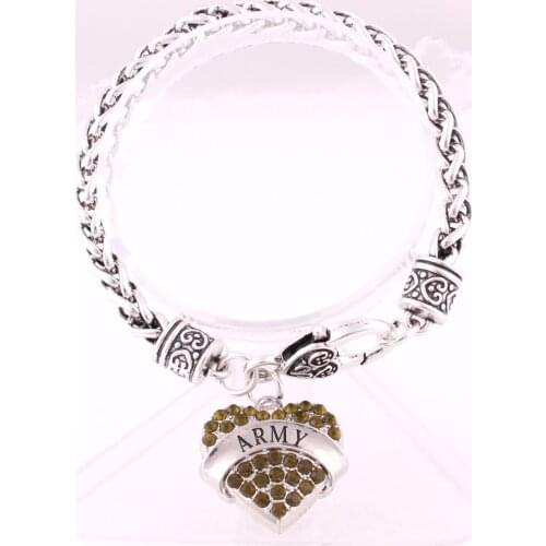Newest Best Gift rhodium plated studded with sparkling crystal ARMY heart jewelry charm bracelet