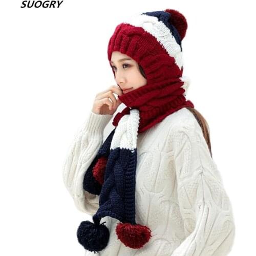 2018 New Winter Girls Hat Set Cute Cute Cap Crochet Knit Hat Scarf Pompom Beanies Shawl Solid Weave Plus Velvet Headwear
