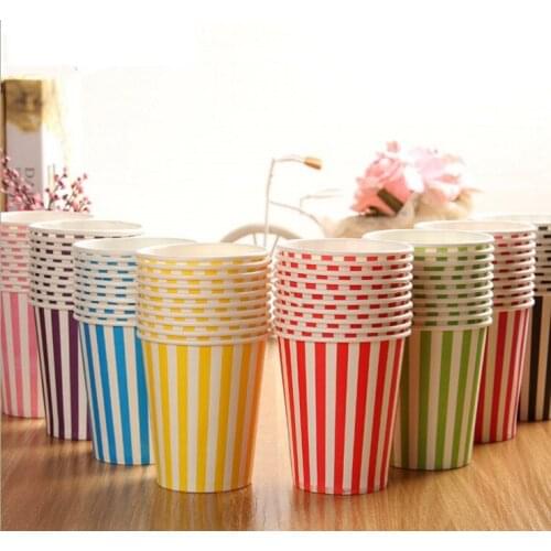 Vertical Stripe Color Disposable Paper Cups Are High Quality Wholesale For Birthday Parties And Festivals