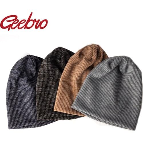 Geebro Autumn Winter Ribbed Beanies For Women Men Soft thick Warm Knitted Hat Casual Beanies Hip-Hop Slouchy Skullies Bonnet Cap