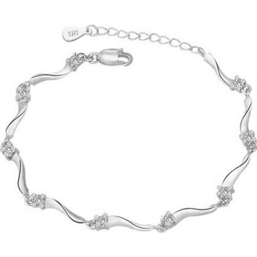 Romantic Womens White Purple Rhinestone Crystal Bracelet Silver Color Bamboo Chain Charm Bracelets Bangle Female Girl Jewelry