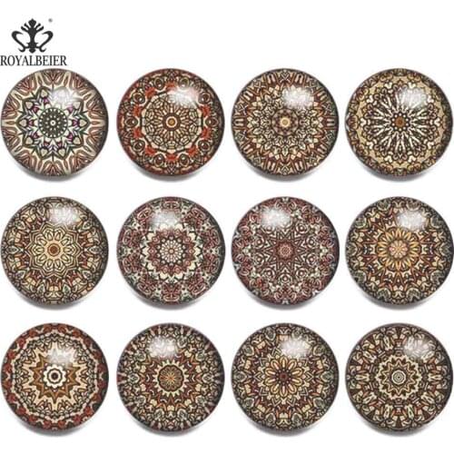 RoyalBeier Exoticism Kaleidoscope Series 18mm Snap Buttons 12pcs/Lot Cabochon Glass Snaps Fit DIY Bracelets For Charms Jewelry