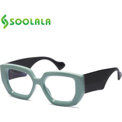 SOOLALA Wide Arms Square Eyeglasses Frame Women Men Myopia Prescription Anti Blue Light Lenses Transparent Computer Eyewear