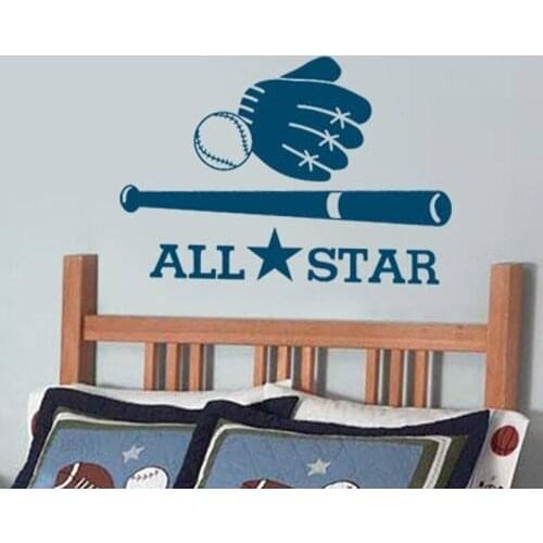 All Star Baseball Sports Wall Stickers for Nursery Kids Room Playroom Art Decor Vinyl Decals Bedroom Decoration Murals YY47