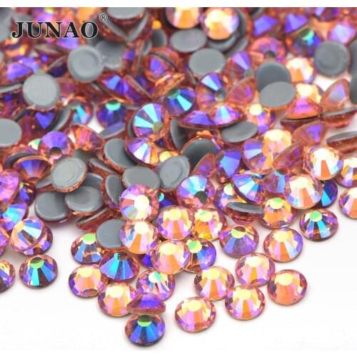 JUNAO SS6 8 10 12 16 20 30 Champagne AB Hotfix Glass Rhinestone Flatback Hot Fix Crystal Applique Iron On Transfer Strass Stone