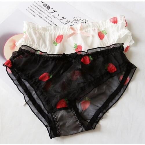 M XL Lovely Strawberry Kawaii Princess briefs girl Ruffle lace Panties Women Cute Underwear woman Lingeries