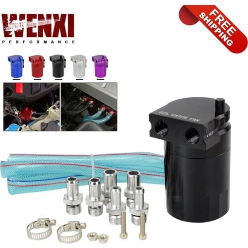 Universal Aluminum Oil Catch Can Oil Filter Tank Round Reservoir Oil Drainer with 11mm/15mm Fittings and Oil dipstick WX-TK63