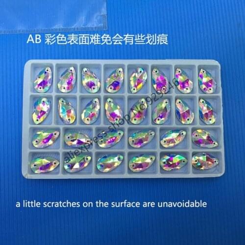 Gorgeous water-drop AB glass crystal rhinestone in many sizes sewing-on stones for garment dress clothing bag hat embellishments