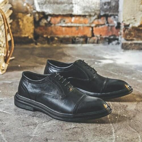 Yomior Spring Autumn Vintage Trend Men Casual Shoes Business Formal Dress Leather Shoes British Wedding Brogue Loafers Black