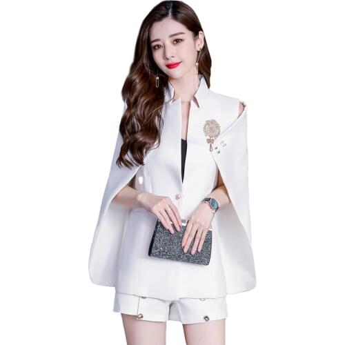 Women Plus Size Cloak Jacket Autumn Korean Office Ladies Outerwear Loose Elegant Female Cape Pearl Work Fashion Poncho Coat H607