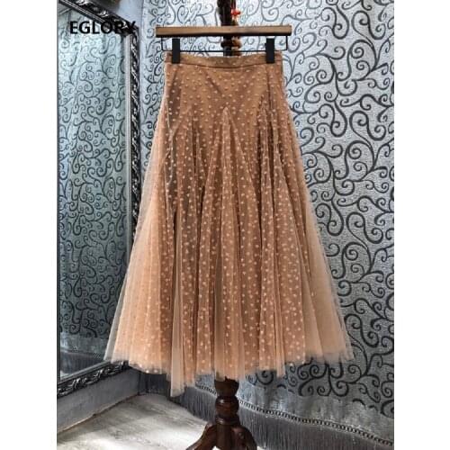 2021 Summer Fashion Skirt High Quality Women Sweetheart Embroidery Sexy Tulle Mesh Patchwork Casual Vintage Long Skirt Ladies