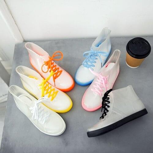 Transparent Rainboots Fashion Candy Color Waterproof Women Rain Boots Spring Summer Non-slip PVC Rubber Shoes for Girls Women