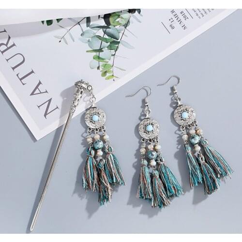 2pcs Tassel Earring&Hairpins Set Earrings For Women Accessories Vintage Style Boho Hair Sticks For Hair Indian Jewelry Ear Rings