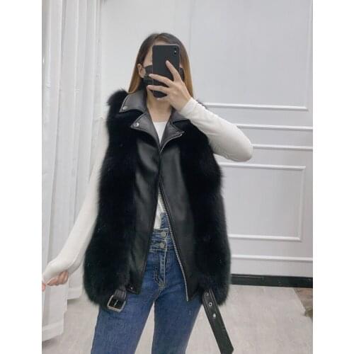 New genuine Real natural fox fur Vest with sheep skin collar womens fashion whole skin fur Gilet warm winter jacket