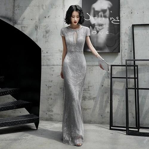 New Style Evening Dress 2020 Short Sleeve Elegant Mermaid Long Tight Formal Party Gowns Robe De Soiree