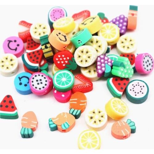 10g 10mm Animal Fruit Smiley Beads Smile Face Polymer Clay Beads Mixed Color Polymer Clay Spacer Beads For Jewelry Making DIY