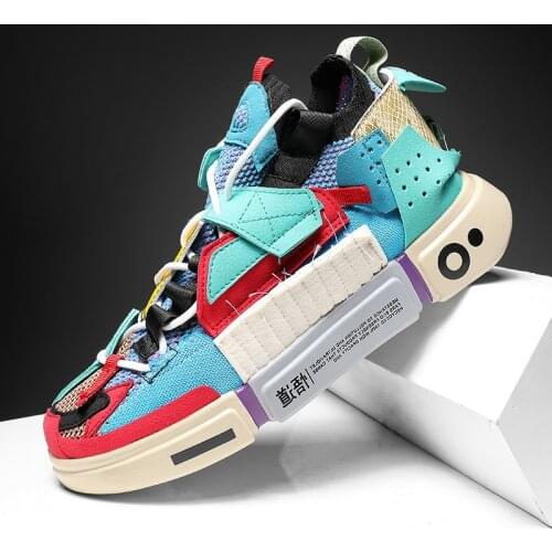 2020 New Design Fashion High top Sneakers Men Trends Streetwear Colorful Mens Trainers Shoes Comfortable High Mens Shoes Casual