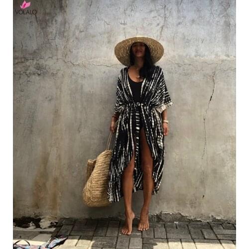 2021 Sexy Bikini Cover-ups Boho Printed Fringed Long Kimono Carfigan Tunic Women Plus Size Beach Wear Swim Suit Cover Up