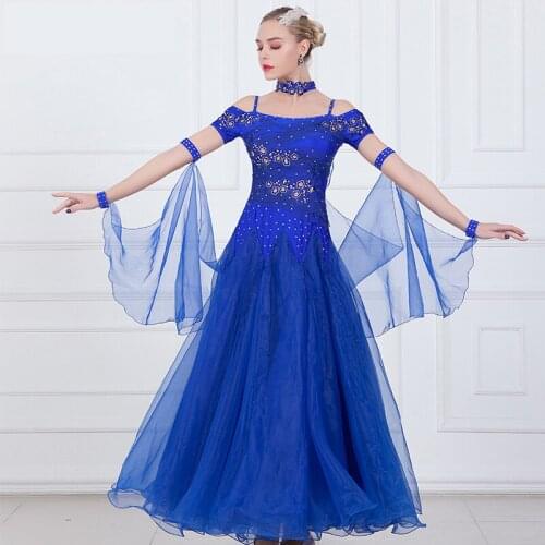 2021 Modern Dance Dress Lady Dancing Performance Suit Short sleeve Girl Standard Dancing Costume Diamond Competition Dress