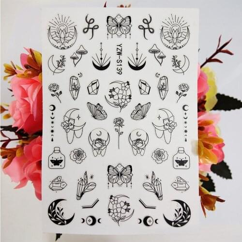 3D Stickers on the Fingernails Geometry Moon Sun Nail Sticker Butterfly Lotus Sliders For Nails Manicure Decoraciones Accesoires