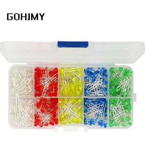 5 Colors x100pcs=500Pcs 3MM LED Diode Kit Mixed Color Red Green Yellow Blue White + BOX DIY kit GOHJMY
