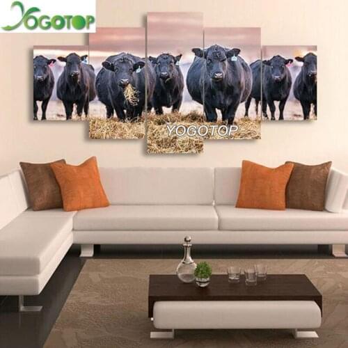 Diy Diamond Painting cross-stitch Village Farm Black Cow 5D Full Drill Mosaic Diamant Embroidery Home Decor 5 Pieces ML1198