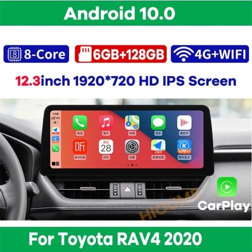 12.3" 8Core Android 10 Car Multimedia Player Radio GPS Navigation for Toyota RAV4 2020 with CarPlay WiFi 4G LTE BT Touch Sceen