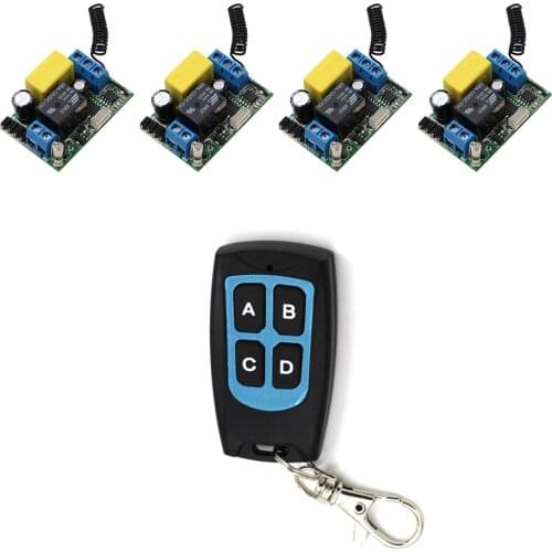 Free Shipping 220V Wireless Remote Control Switch System RF 4 Receivers+1Transmitter Waterproof For LED Light Lamp
