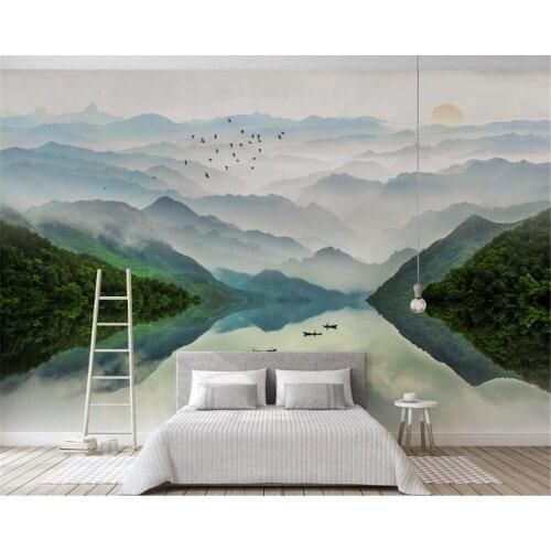 Bacal custom 3D large wallpaper mural new Chinese ink landscape artistic conception modern background 3d wall paper mural