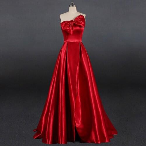 Wine Red Cocktail Dresses Strapless Backless Bow A-Line Slim Zipper Satin Formal Red Carpet Birthday Evening Prom Gowns Elegant