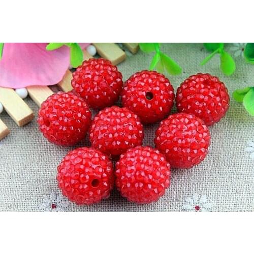 Kwoi vita Red Clear Resin Rhinestone Ball beads Wholesales AAA Quality 20mm Chunky 100pcs/lotfor Kids Jewelry