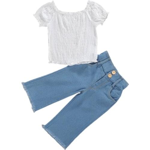 Baby Tube Top + Long Jeans, High Waist Design Simple Style Button Decoration Summer Clothing 2-5T