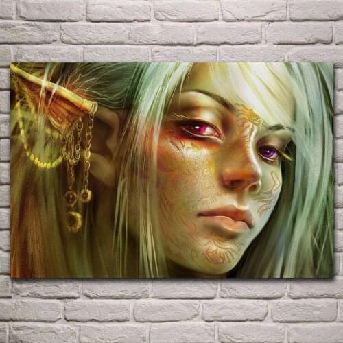Beautiful girl elf portrait artwork artistic face fabric poster living room home wall art decor canvas silk art print KJ231