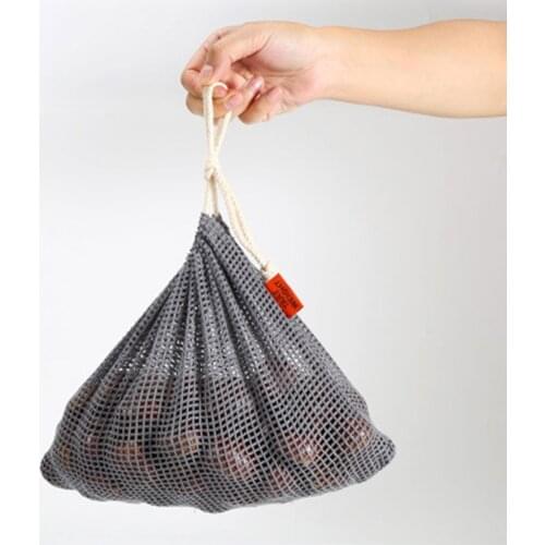 Cotton Mesh Vegetable Bags with Drawstring Produce Bag Reusable Washable Vegetable Storage Bag Kitchen Fruit Vegetable